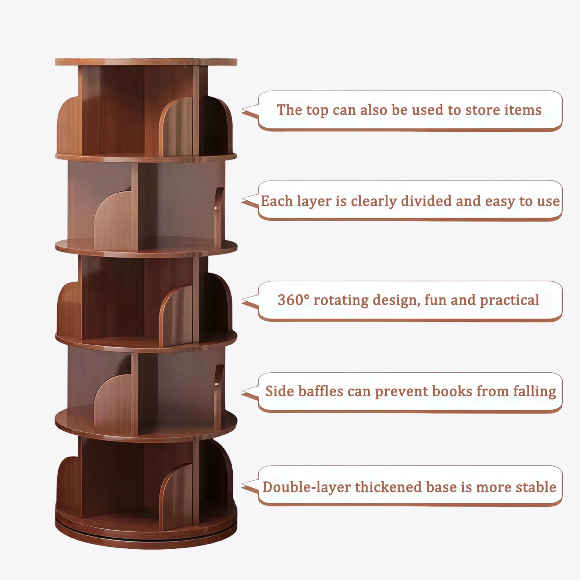 5-Tier 360° Rotating Bookshelf Tower