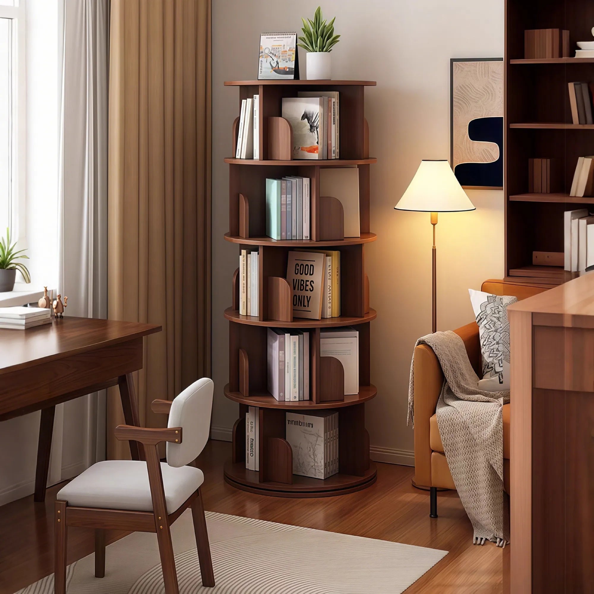 5-Tier 360° Rotating Bookshelf Tower