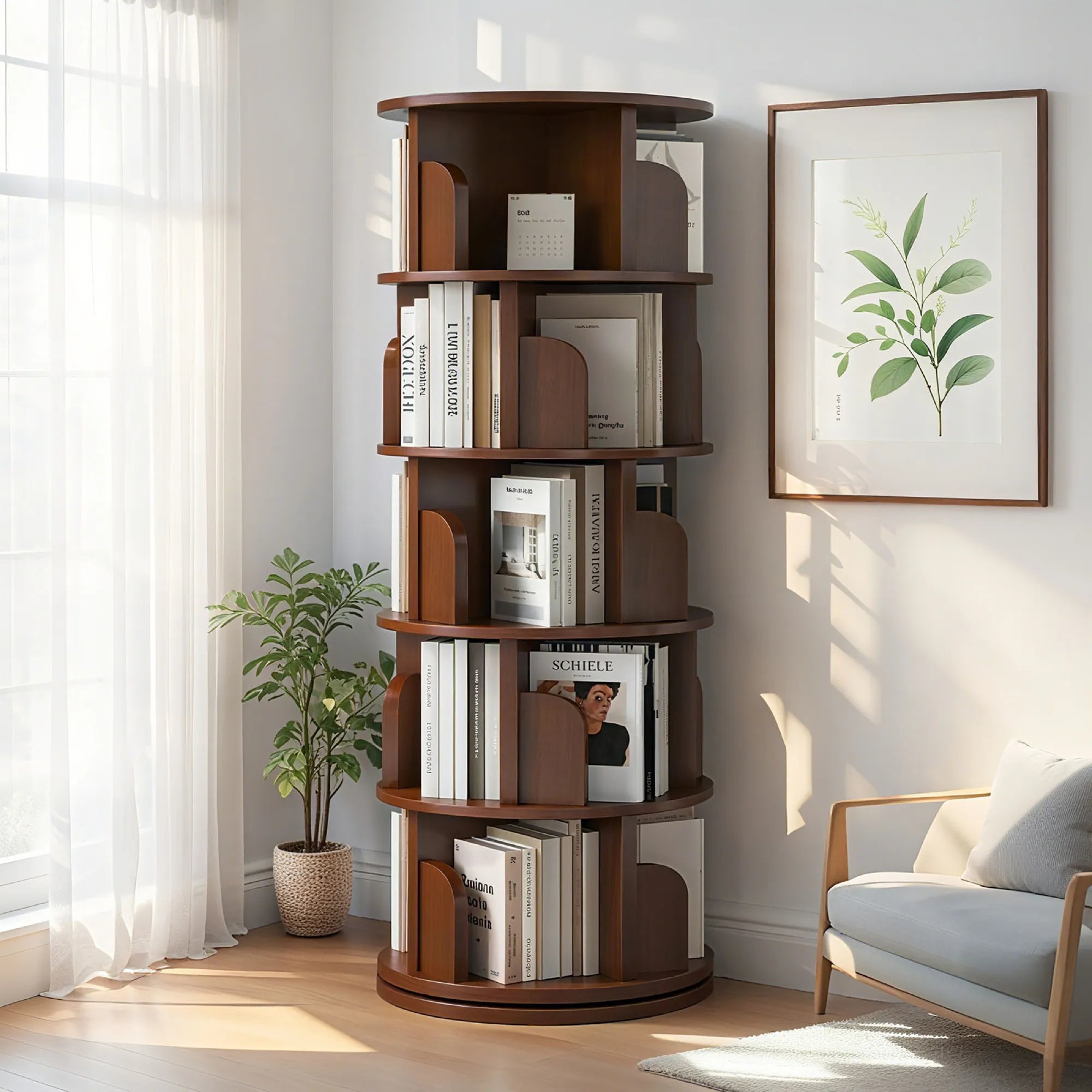 5-Tier 360° Rotating Bookshelf Tower
