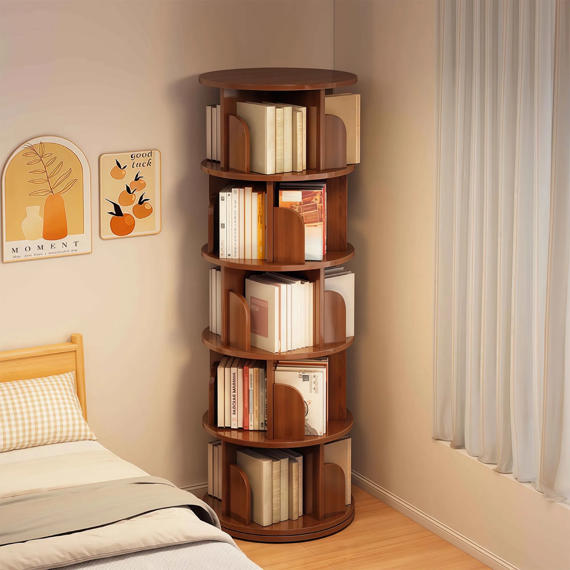 5-Tier 360° Rotating Bookshelf Tower