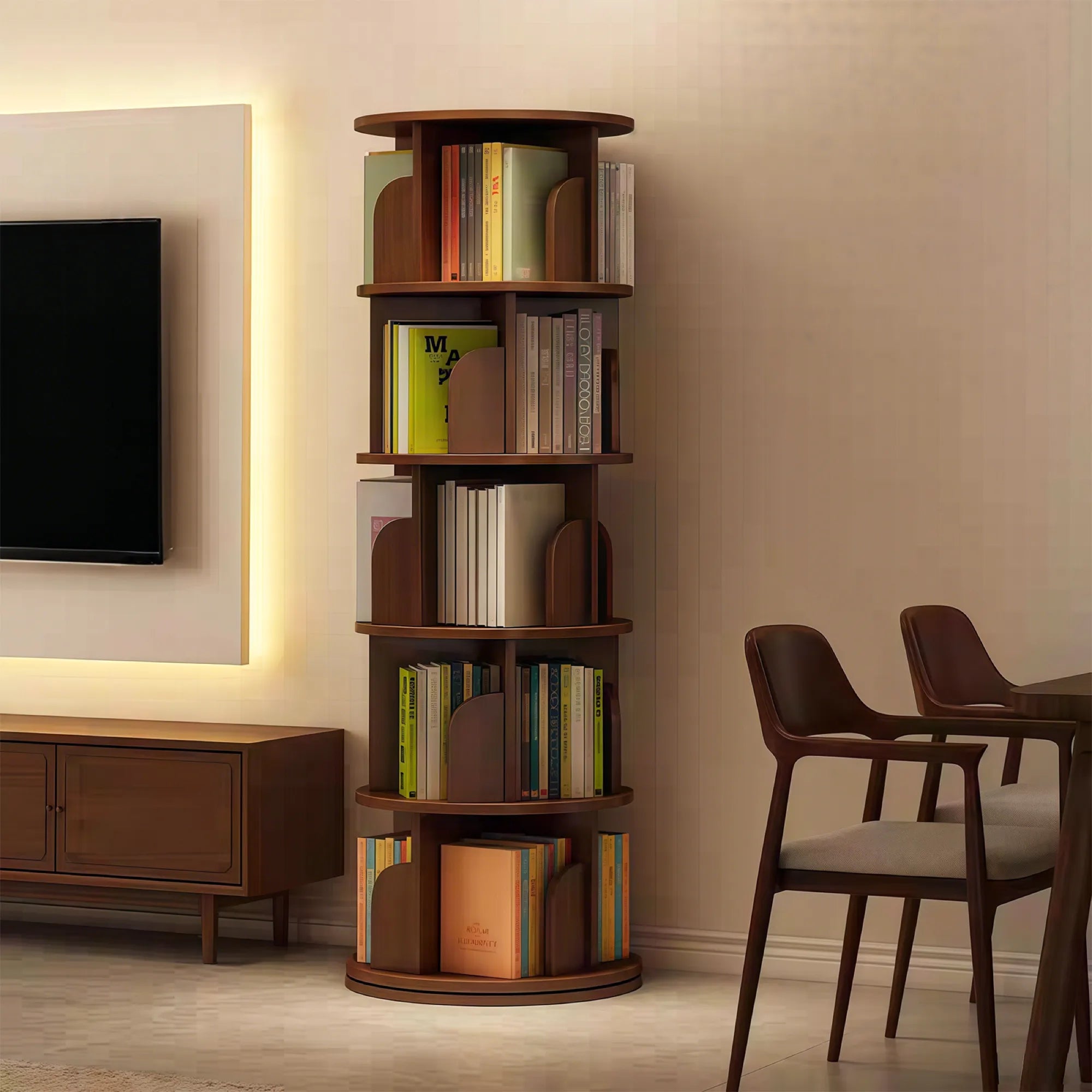5-Tier 360° Rotating Bookshelf Tower