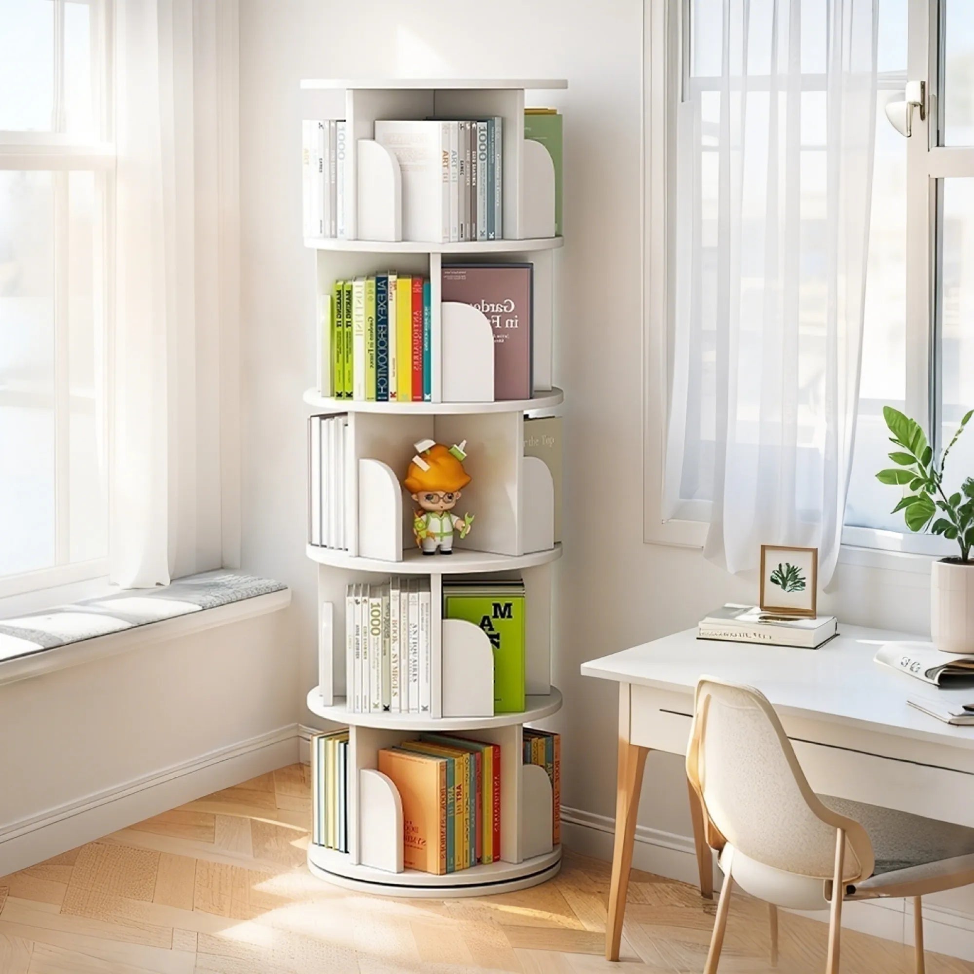 5-Tier 360° Rotating Bookshelf Tower
