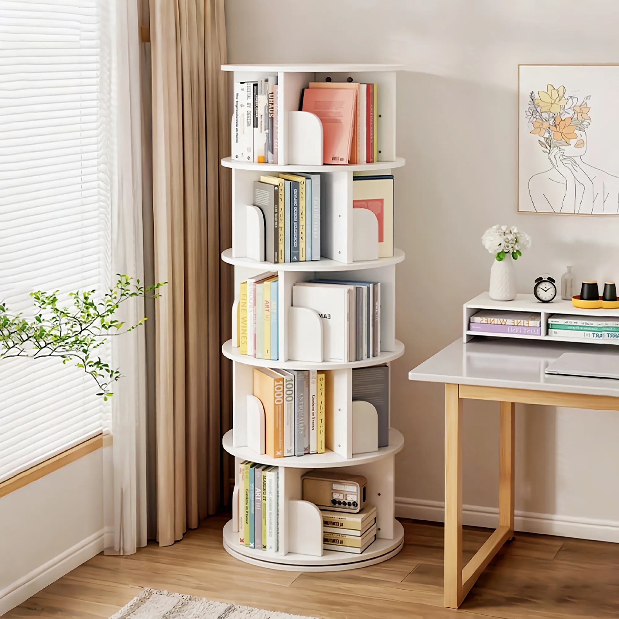 5-Tier 360° Rotating Bookshelf Tower