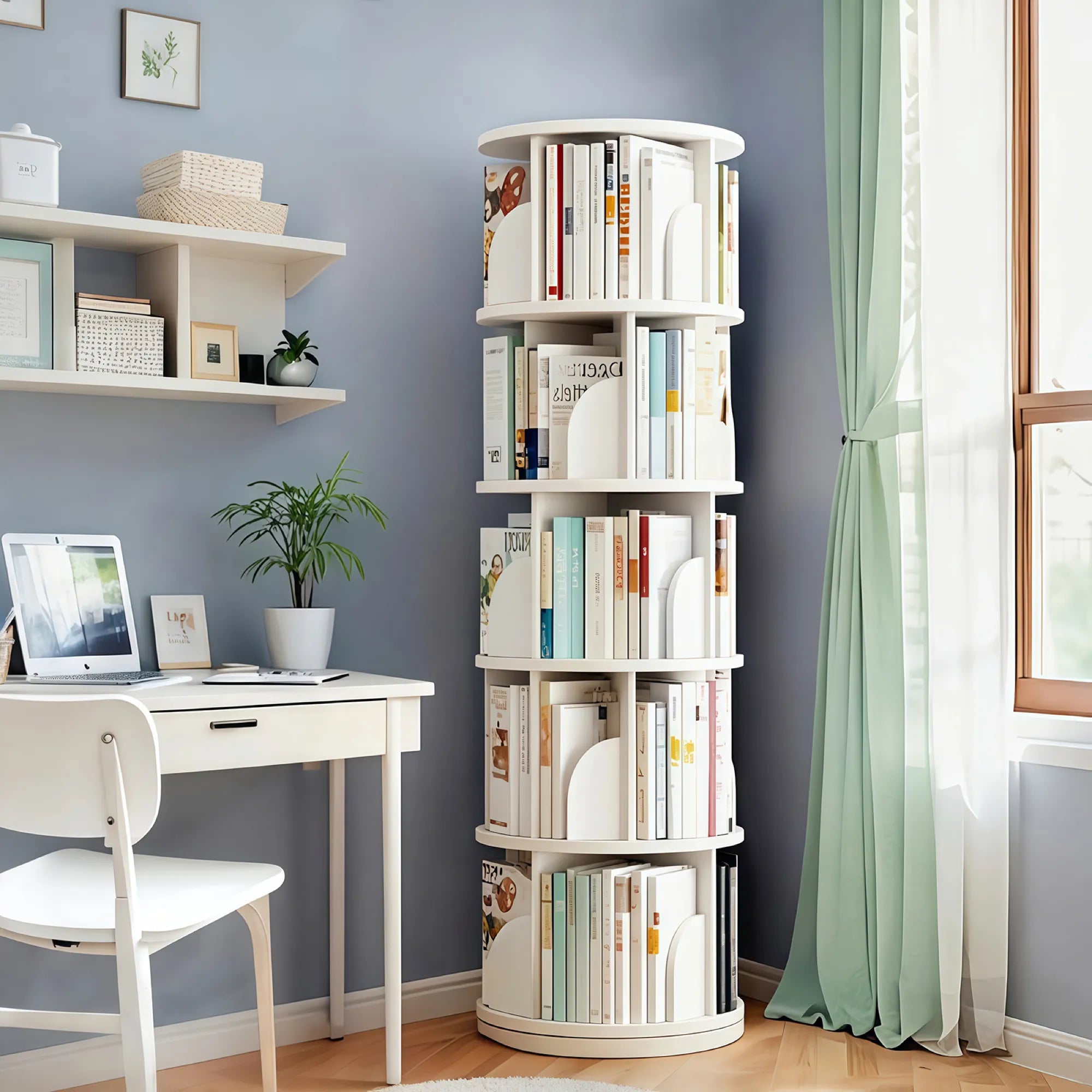 5-Tier 360° Rotating Bookshelf Tower