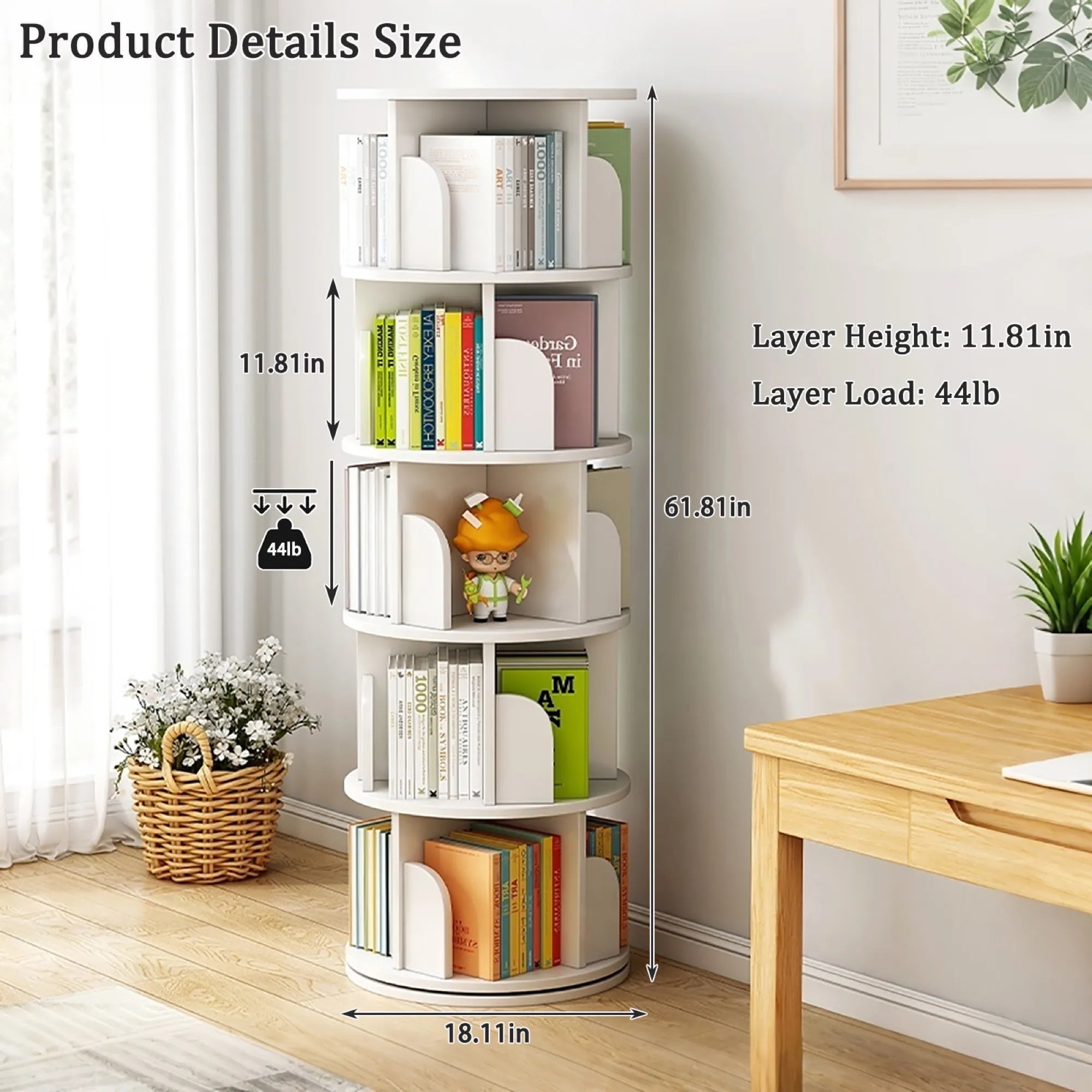 5-Tier 360° Rotating Bookshelf Tower