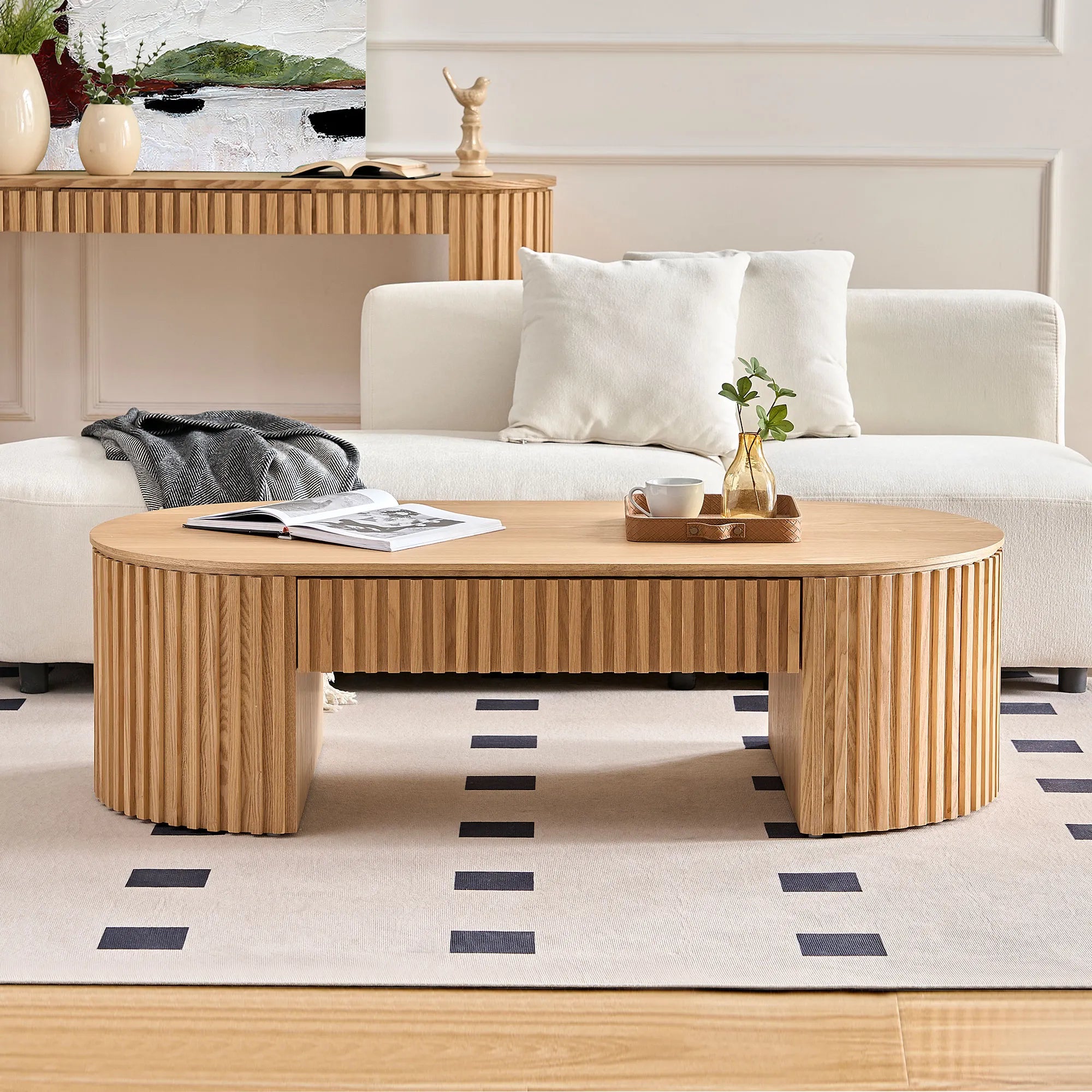 51" Oval Mid Century Modern Coffee Table