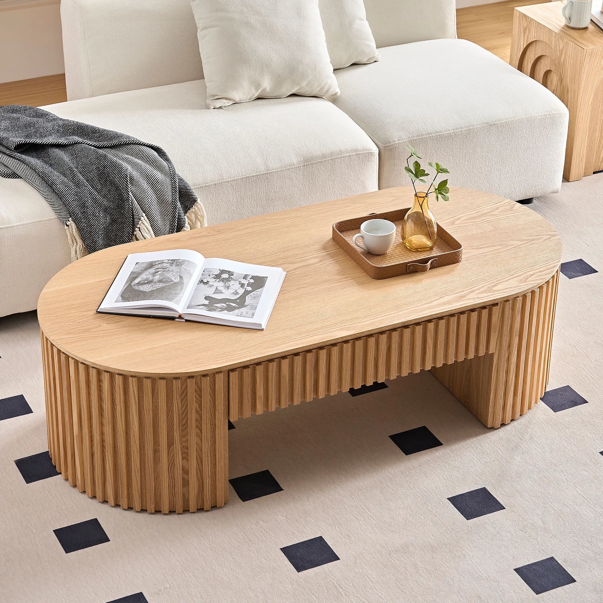 51" Oval Mid Century Modern Coffee Table