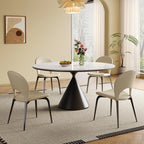 53" Modern Round Dining Table Set, With Artificial Stone Top & Stainless Steel Base