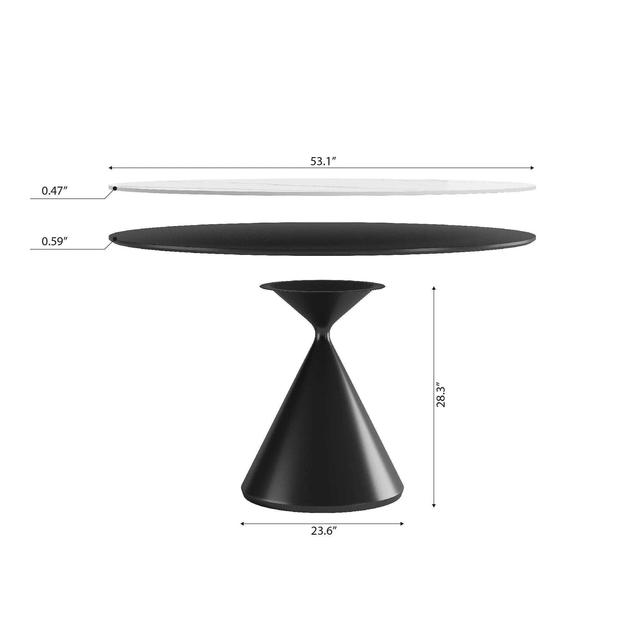 53" Modern Round Dining Table Set, With Artificial Stone Top & Stainless Steel Base
