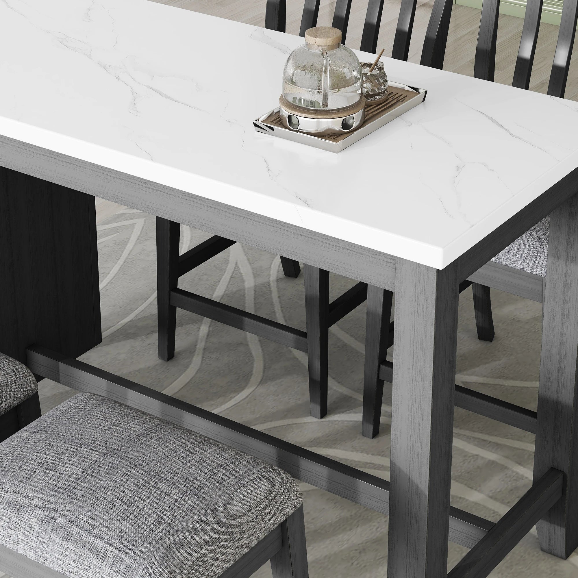 54" 5 Pieces Dining Table Set, Counter Height With 2 Chairs And 2 Stools
