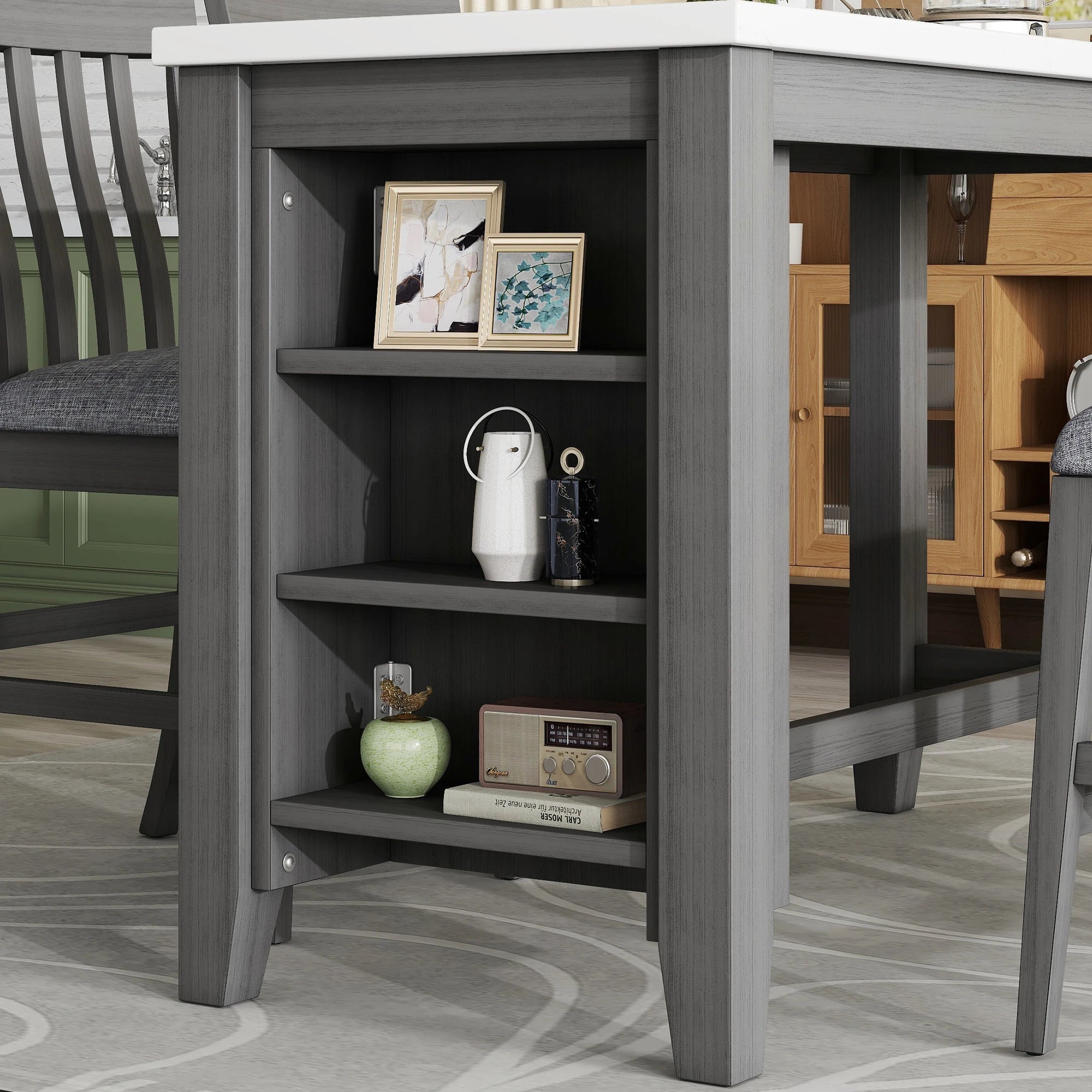 54" 5 Pieces Dining Table Set, Counter Height With 2 Chairs And 2 Stools