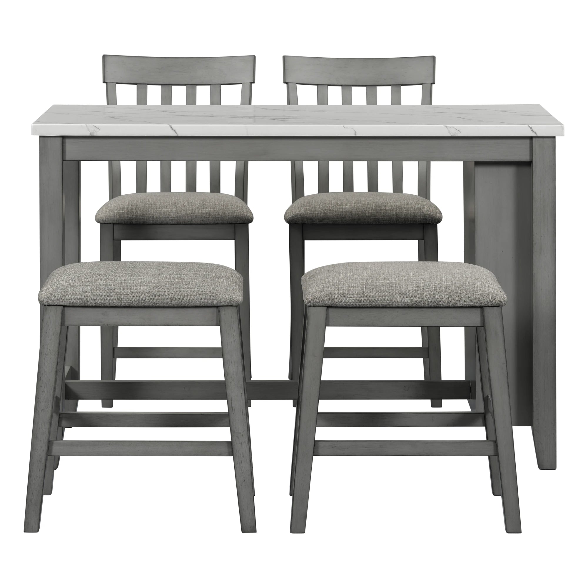 54" 5 Pieces Dining Table Set, Counter Height With 2 Chairs And 2 Stools