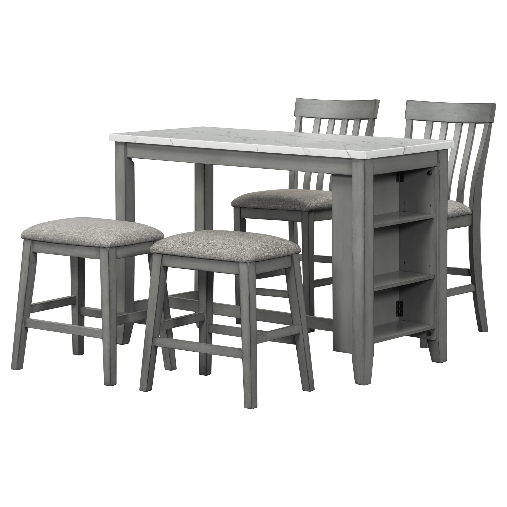 54" 5 Pieces Dining Table Set, Counter Height With 2 Chairs And 2 Stools