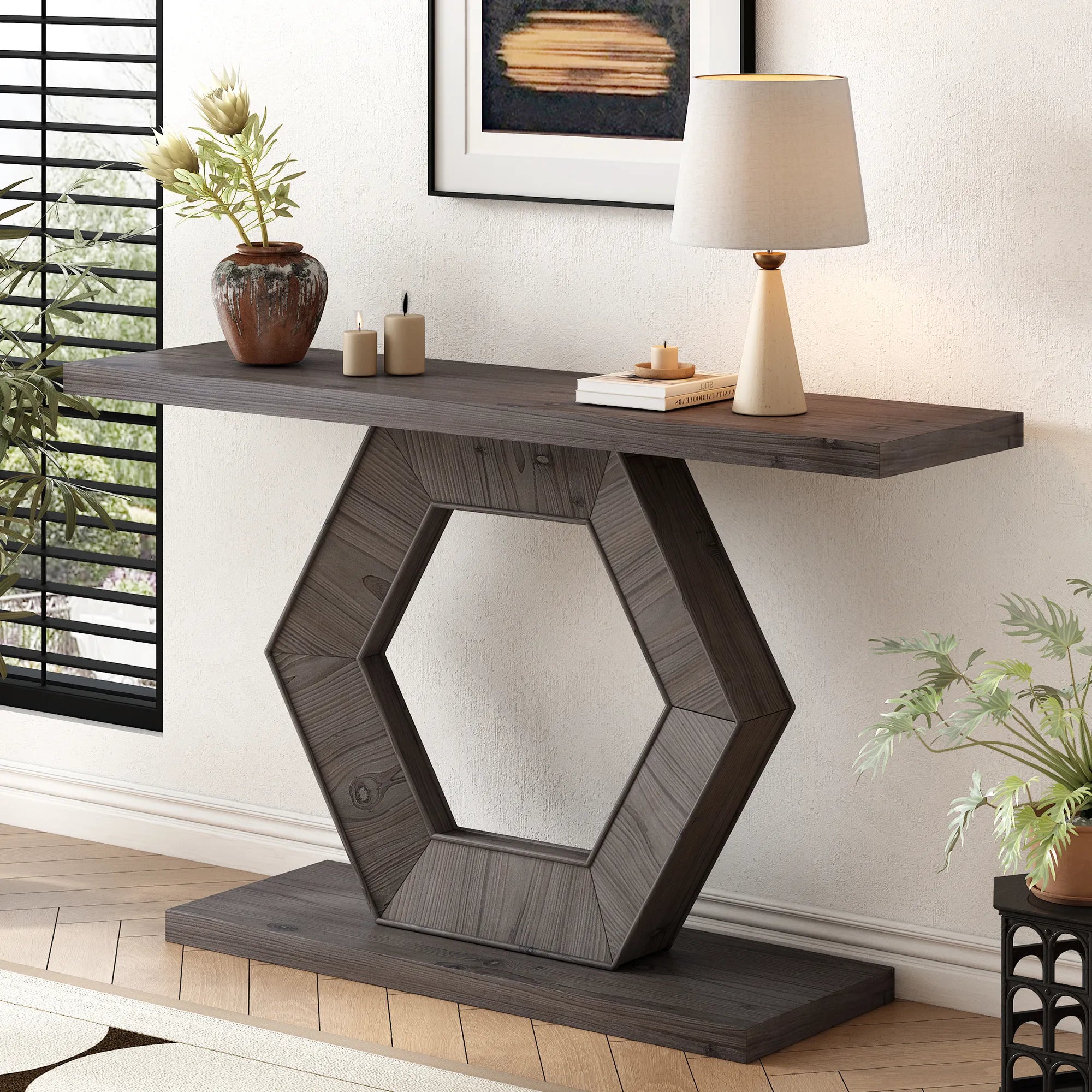 55" Modern Console Table with Hexagon Legs