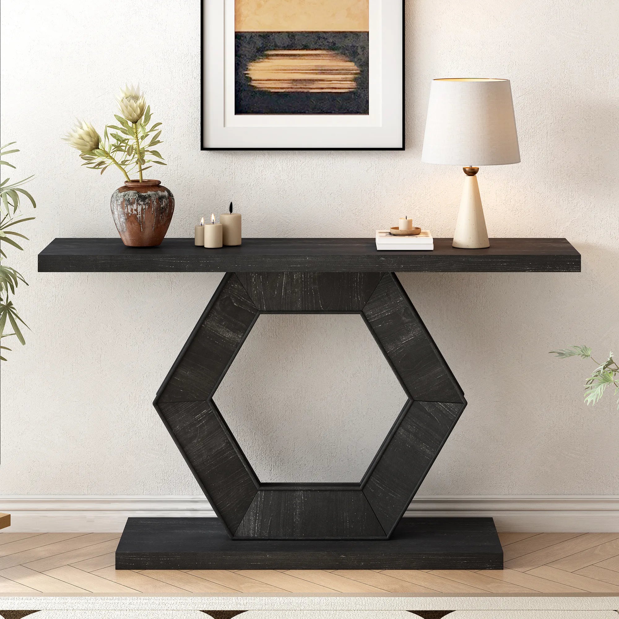 55" Modern Console Table with Hexagon Legs