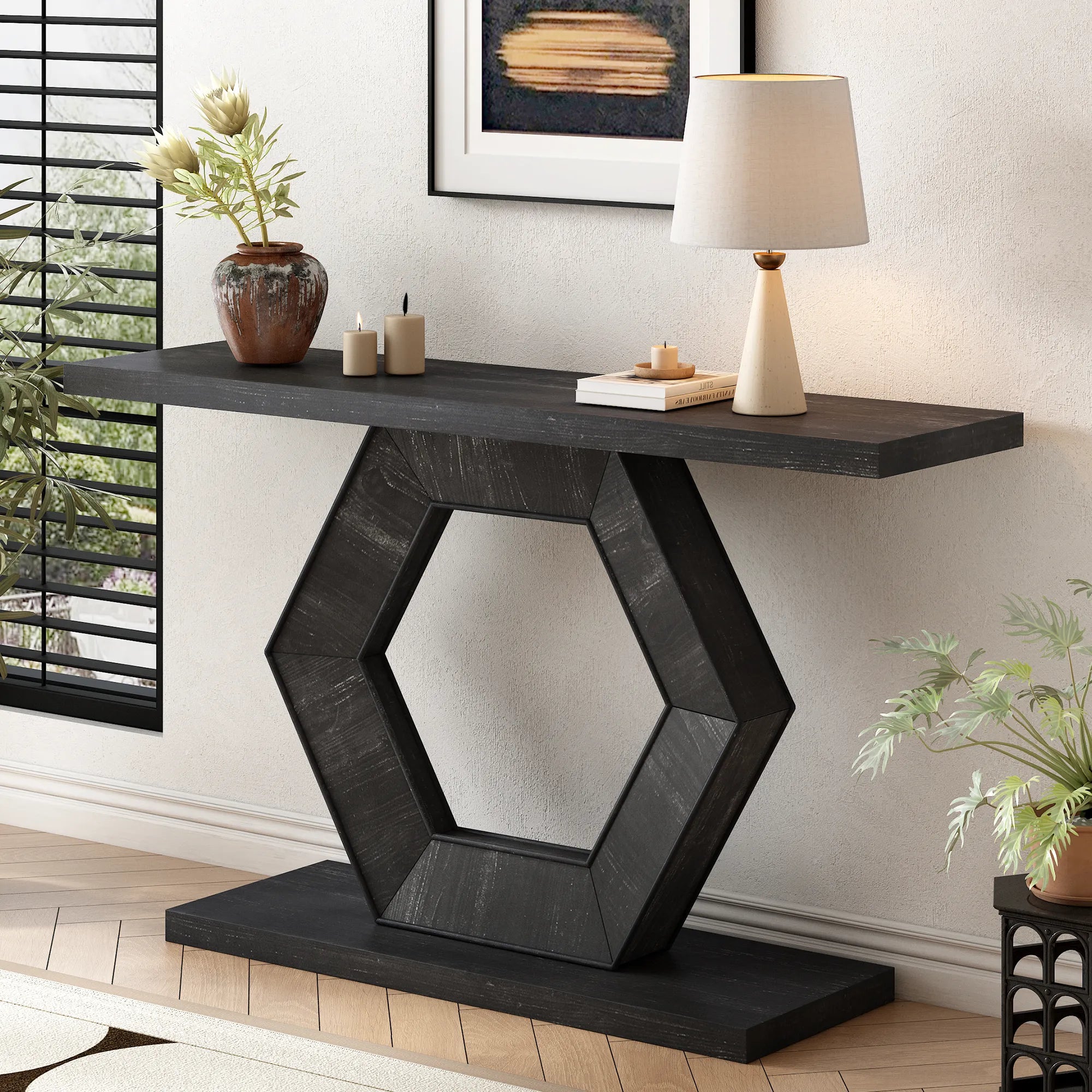 55" Modern Console Table with Hexagon Legs