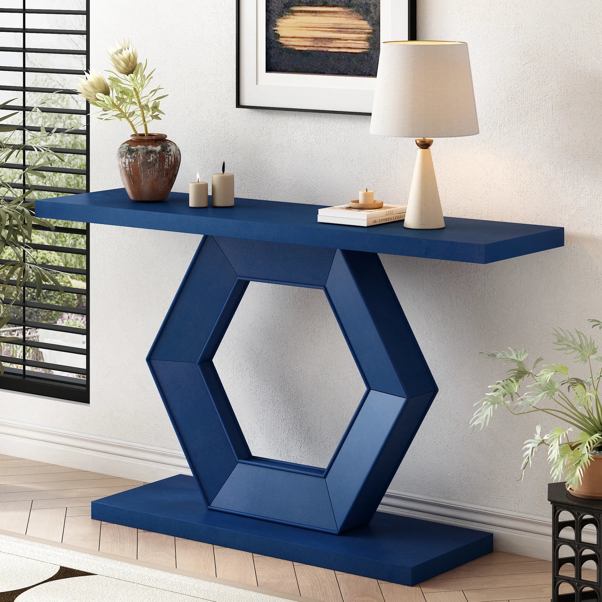 55" Modern Console Table with Hexagon Legs