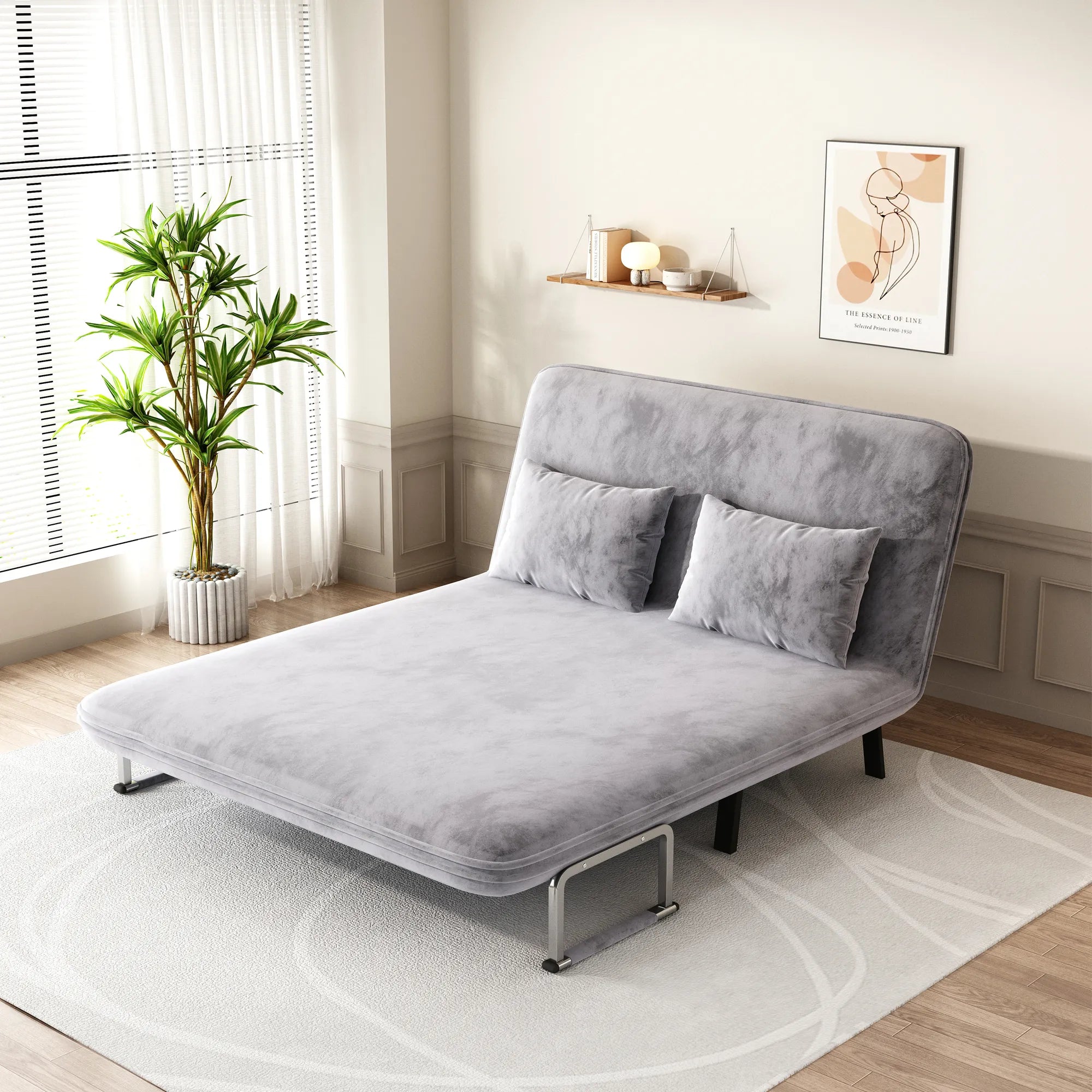55″ Velvet Tri-Fold Convertible Sleeper Sofa Bed with Adjustable Backrest