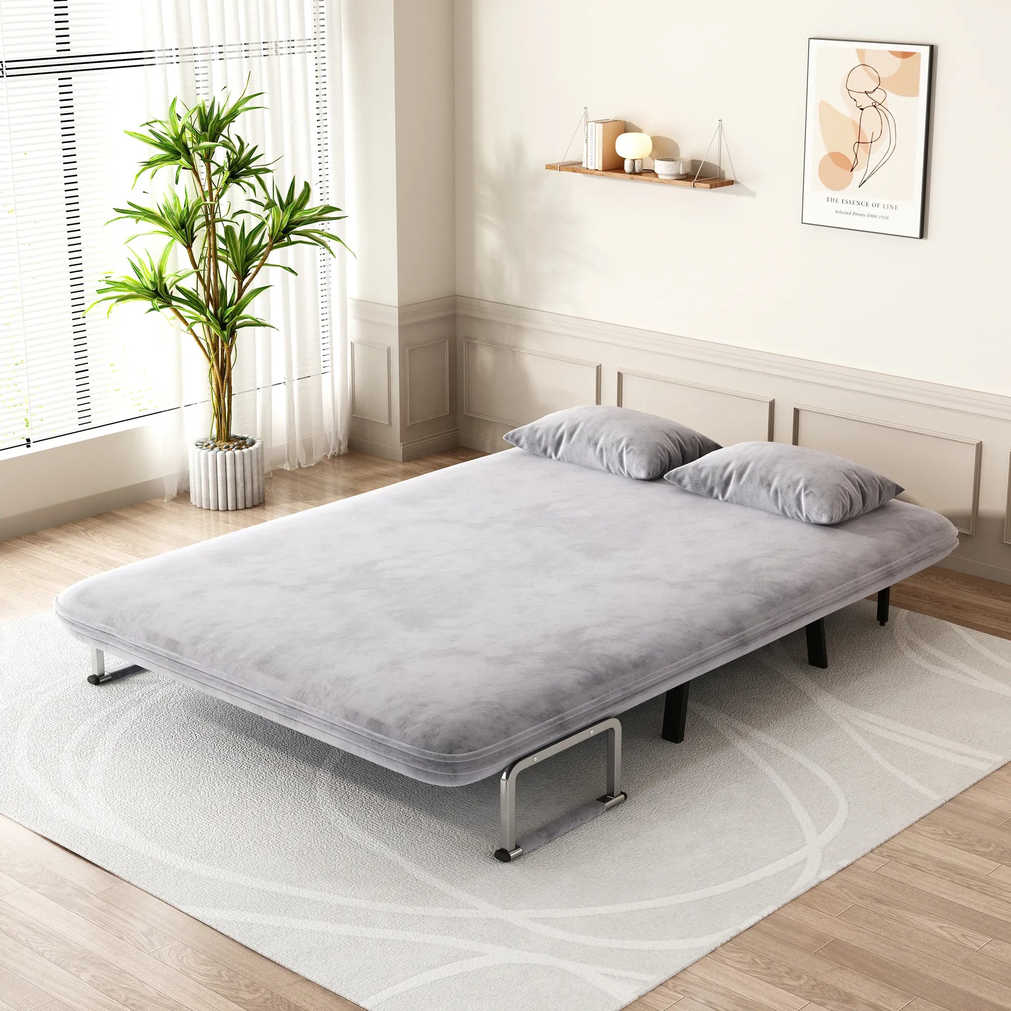 55″ Velvet Tri-Fold Convertible Sleeper Sofa Bed with Adjustable Backrest