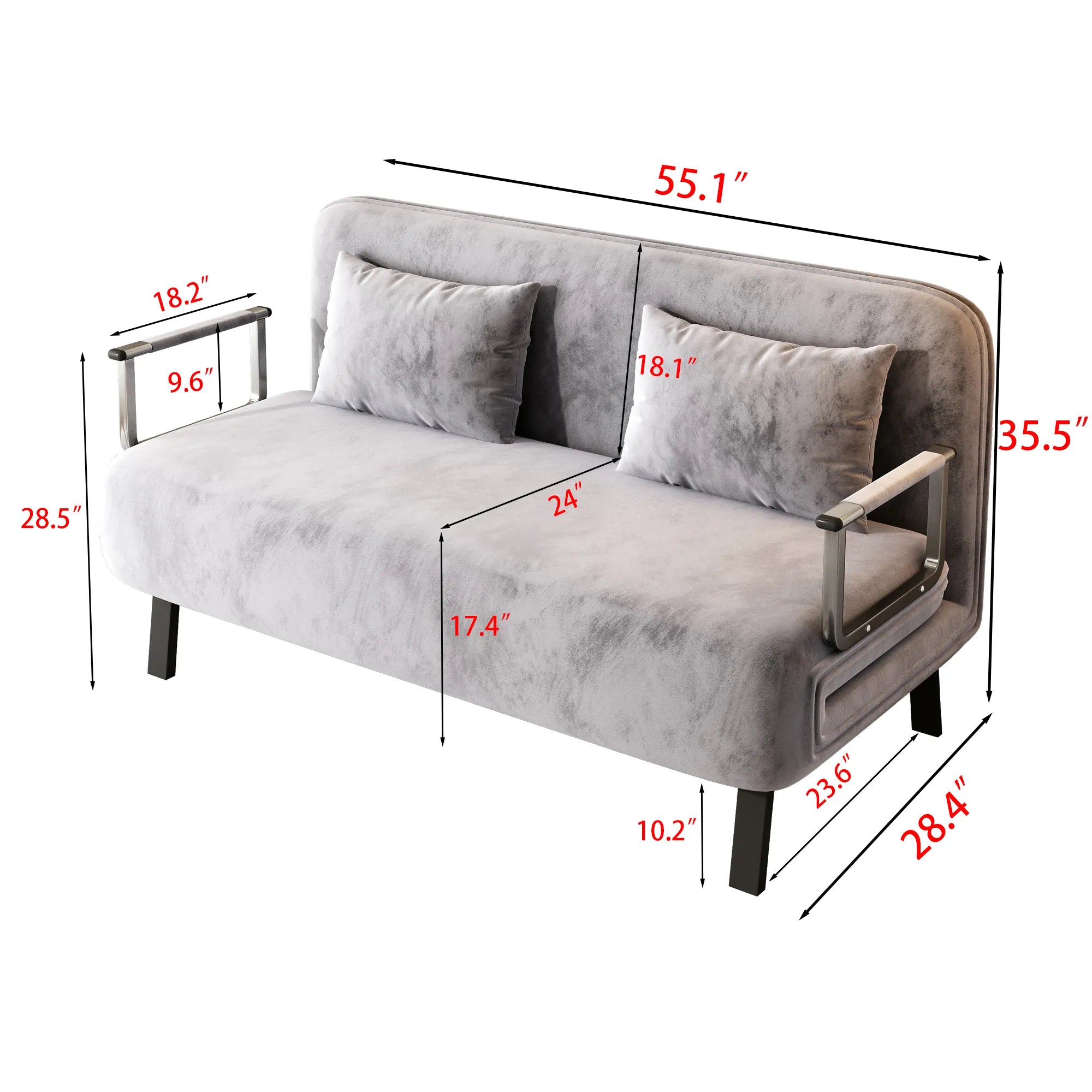 55″ Velvet Tri-Fold Convertible Sleeper Sofa Bed with Adjustable Backrest