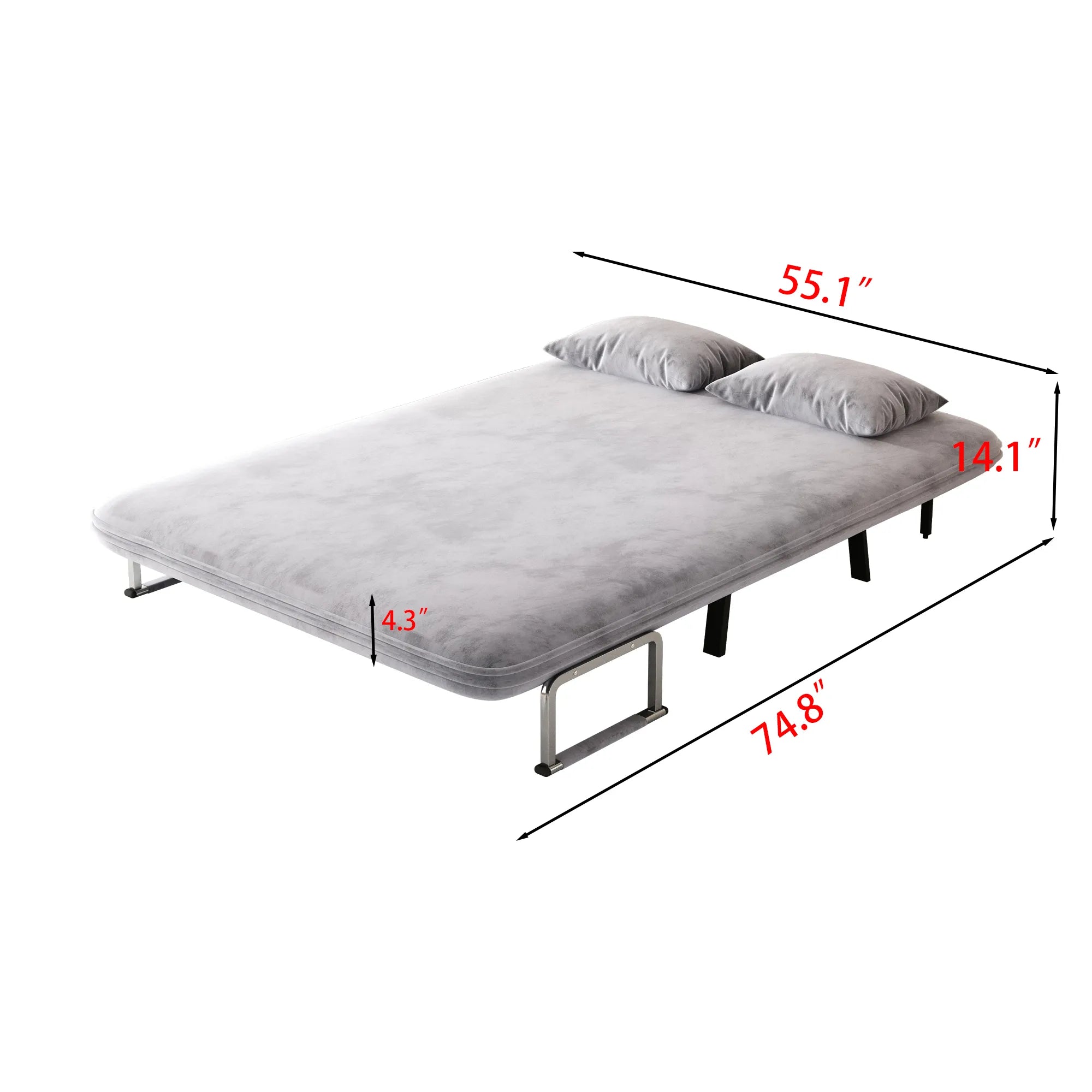 55″ Velvet Tri-Fold Convertible Sleeper Sofa Bed with Adjustable Backrest