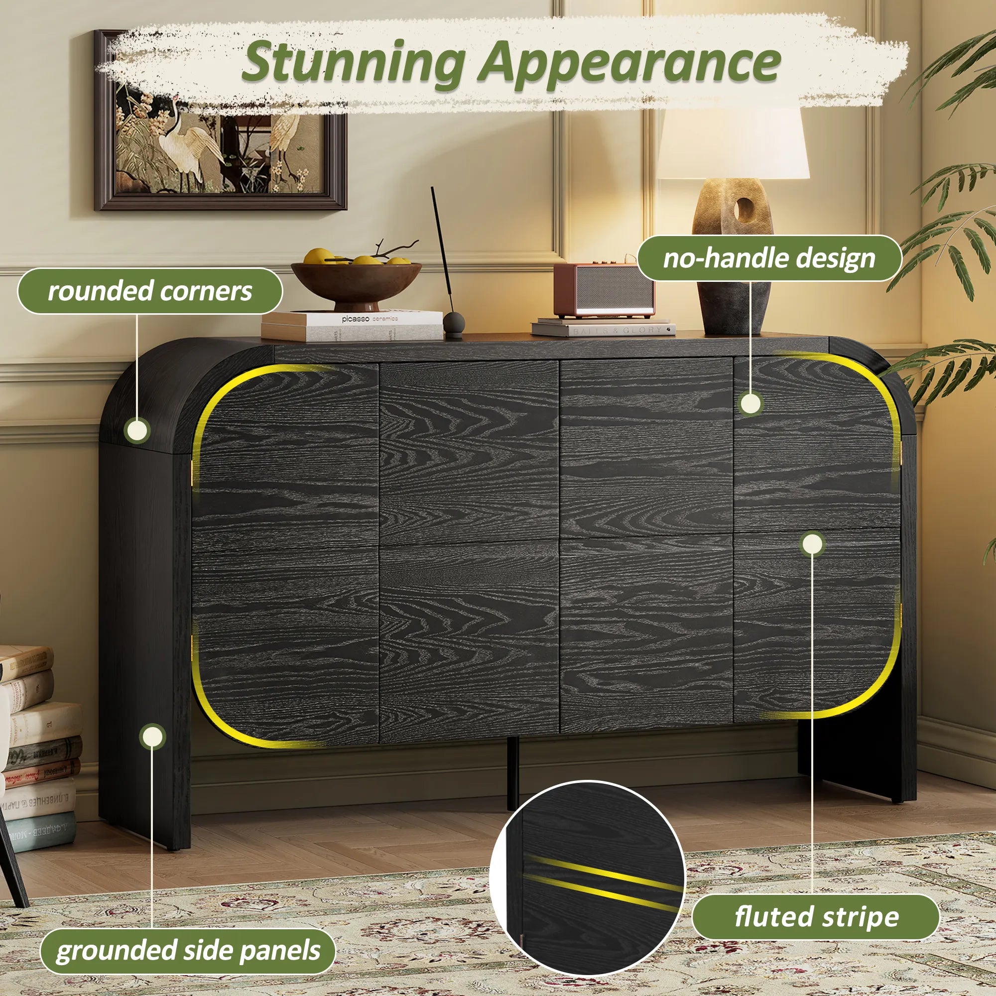 56" Retro Buffet Cabinet with Curvy Edge