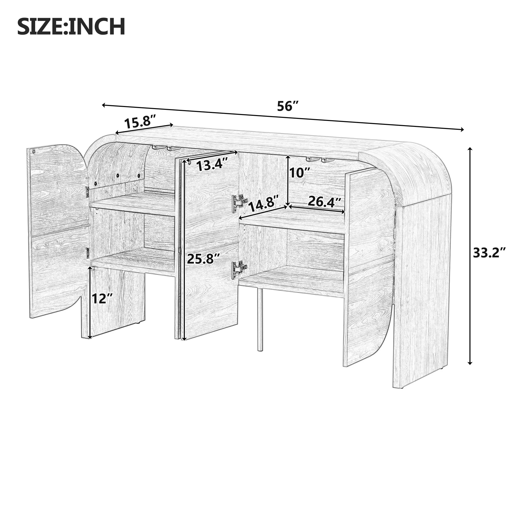 56" Retro Buffet Cabinet with Curvy Edge