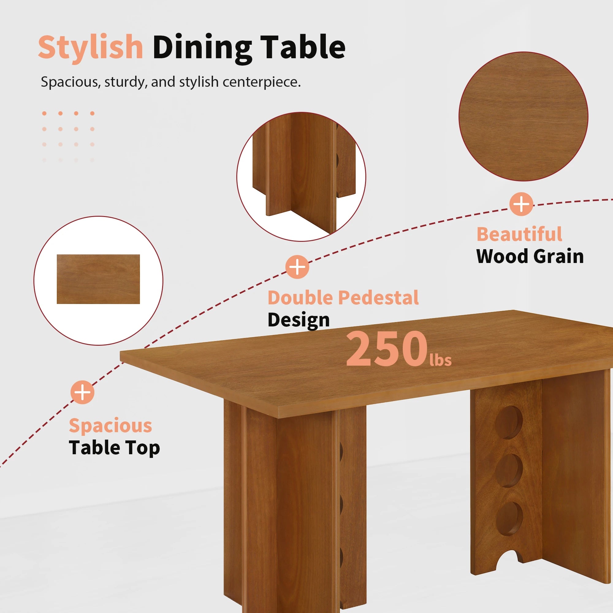 59" 6 Pieces Modern Dining Table Set With Chairs and Bench