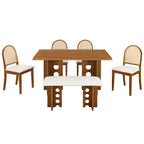 59" 6 Pieces Modern Dining Table Set With Chairs and Bench