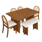 59" 6 Pieces Modern Dining Table Set With Chairs and Bench