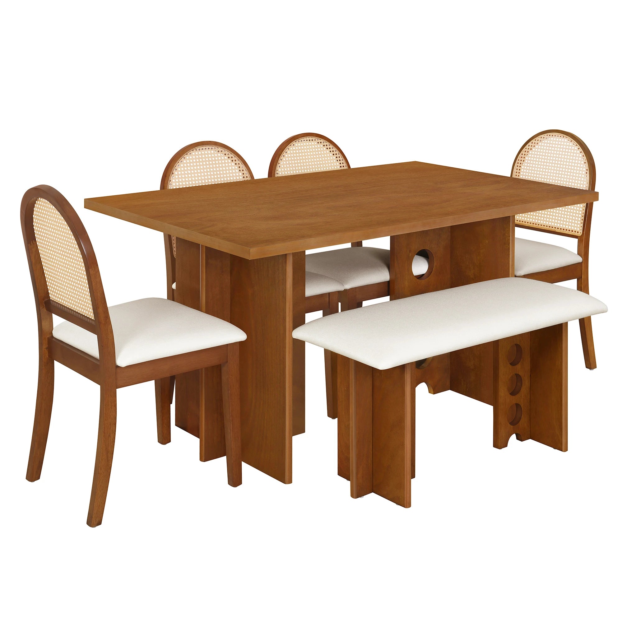 59" 6 Pieces Modern Dining Table Set With Chairs and Bench