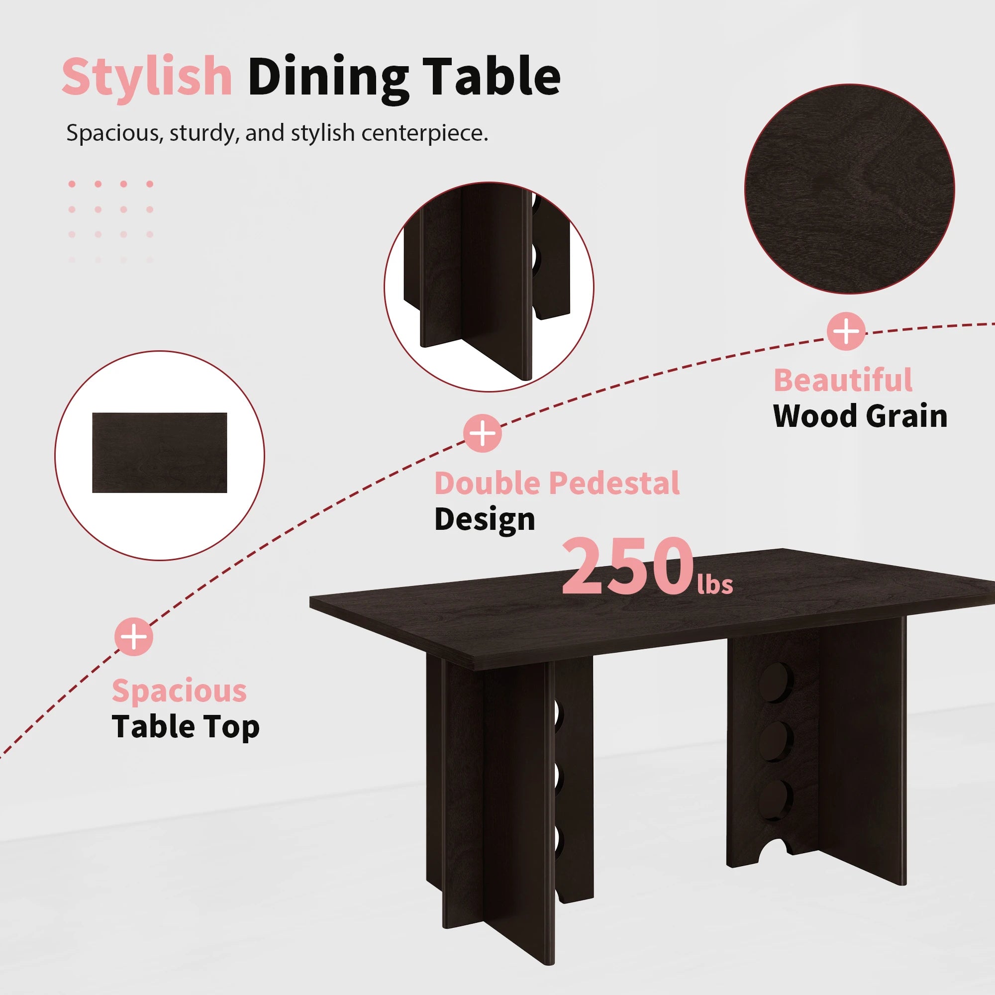 59" 6 Pieces Modern Dining Table Set With Chairs and Bench