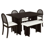59" 6 Pieces Modern Dining Table Set With Chairs and Bench