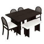 59" 6 Pieces Modern Dining Table Set With Chairs and Bench