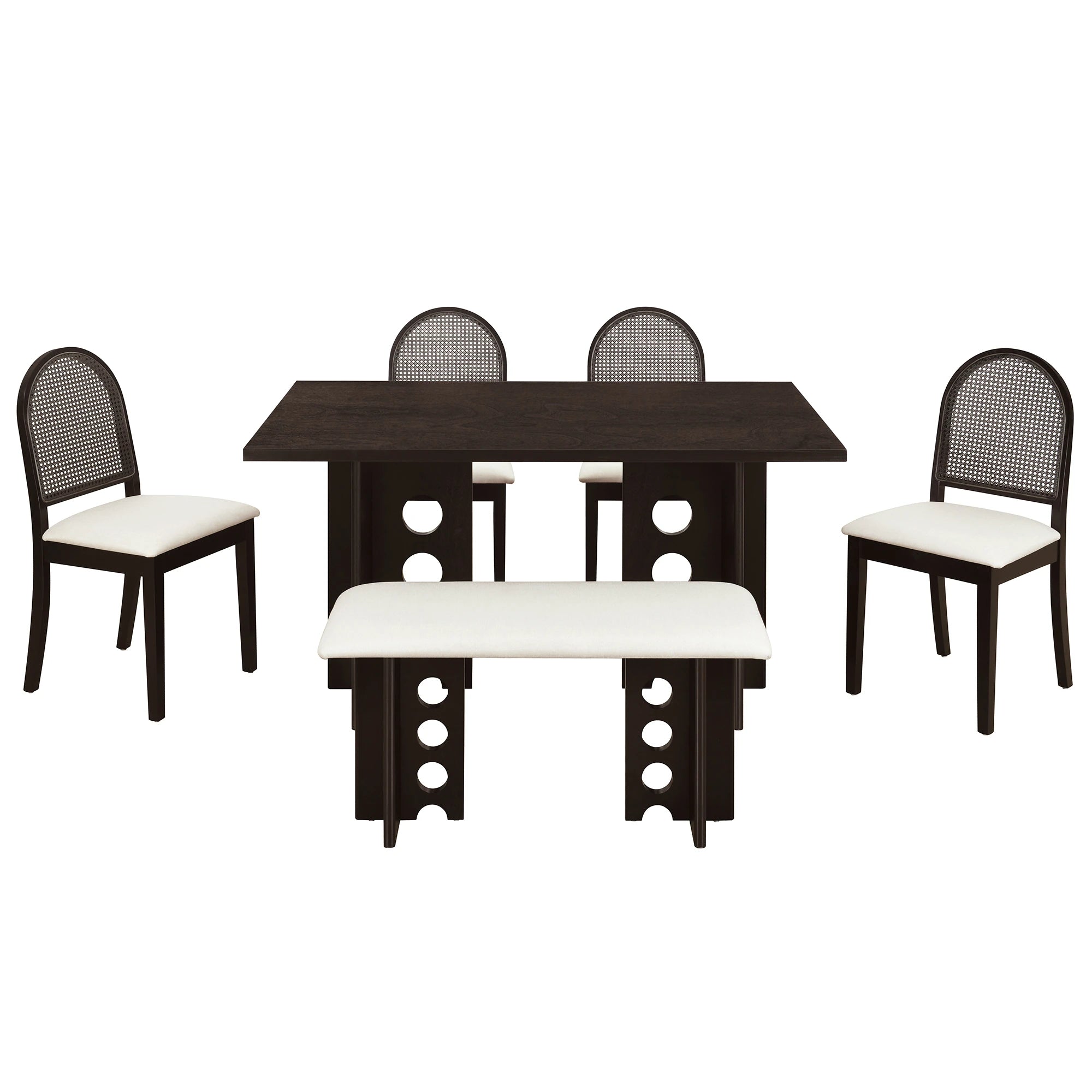 59" 6 Pieces Modern Dining Table Set With Chairs and Bench