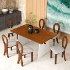 59“ Modern Trestle Dining Table Set With 6 Upholstered Chairs