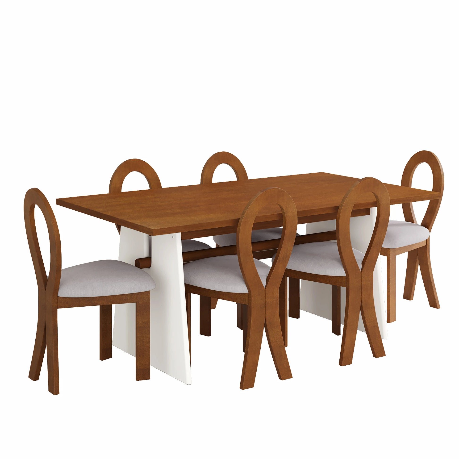 59“ Modern Trestle Dining Table Set With 6 Upholstered Chairs