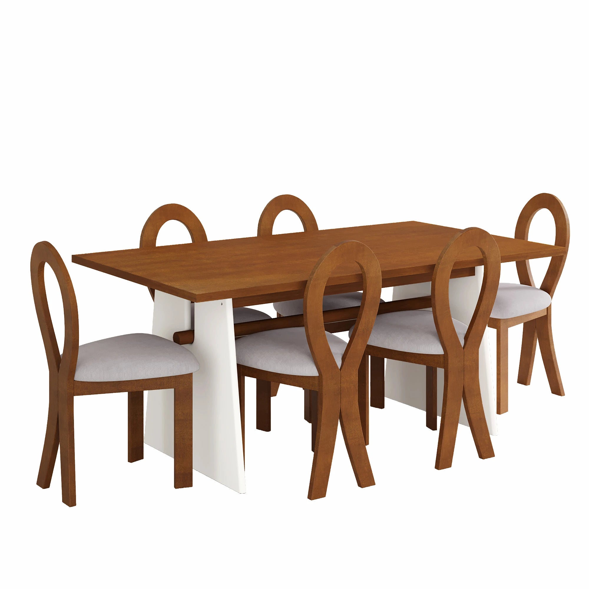 59“ Modern Trestle Dining Table Set With 6 Upholstered Chairs