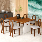 59“ Modern Trestle Dining Table Set With 6 Upholstered Chairs