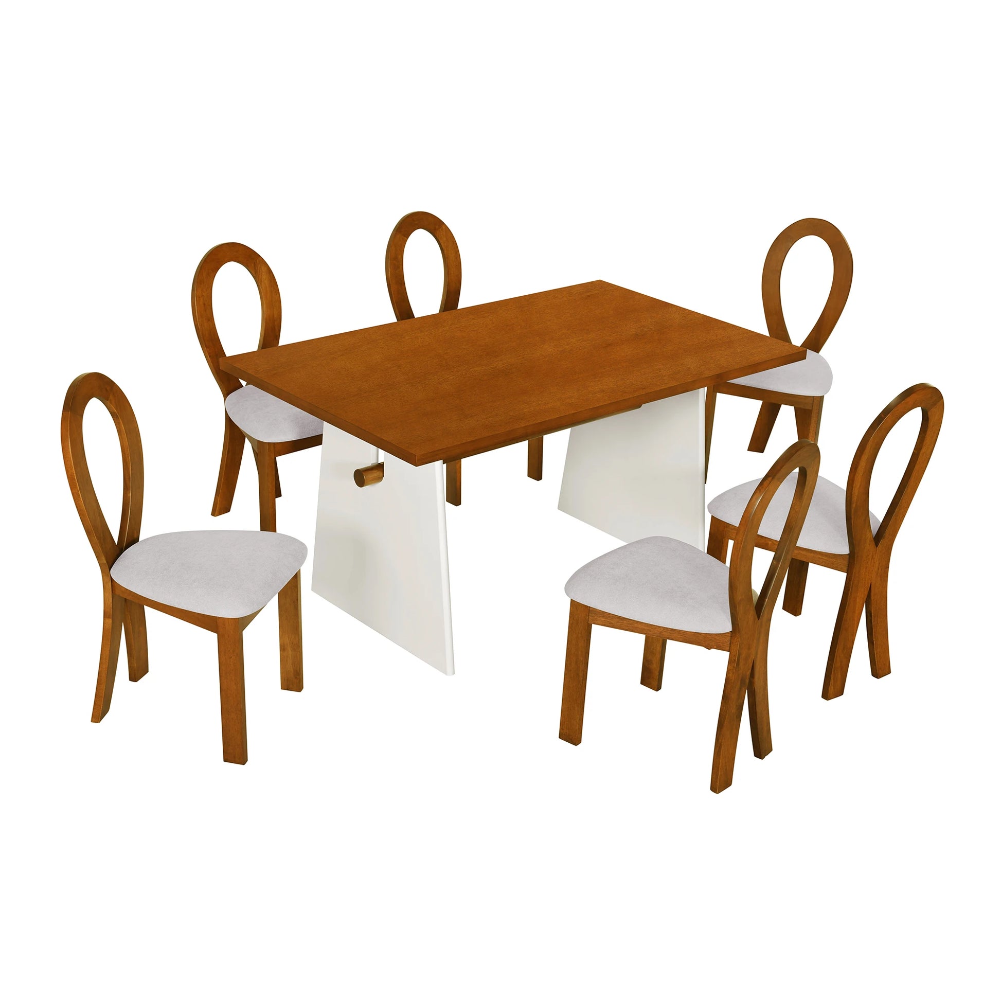 59“ Modern Trestle Dining Table Set With 6 Upholstered Chairs