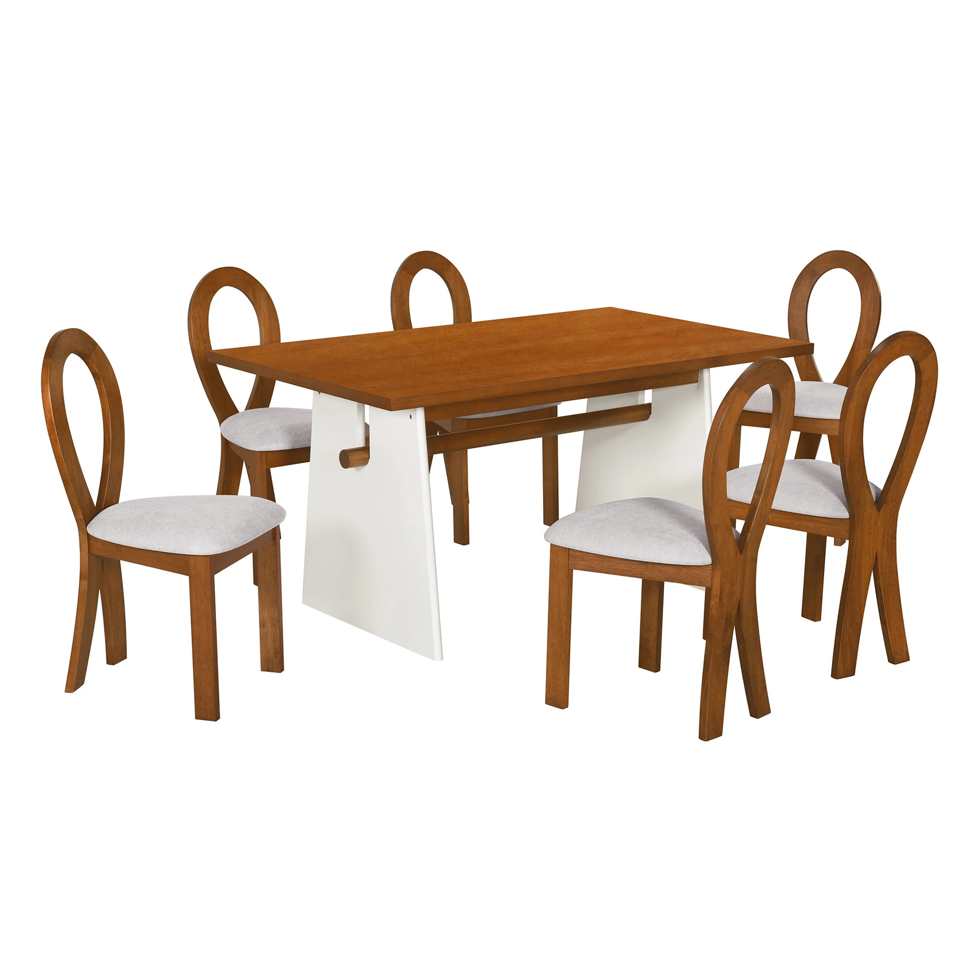 59“ Modern Trestle Dining Table Set With 6 Upholstered Chairs