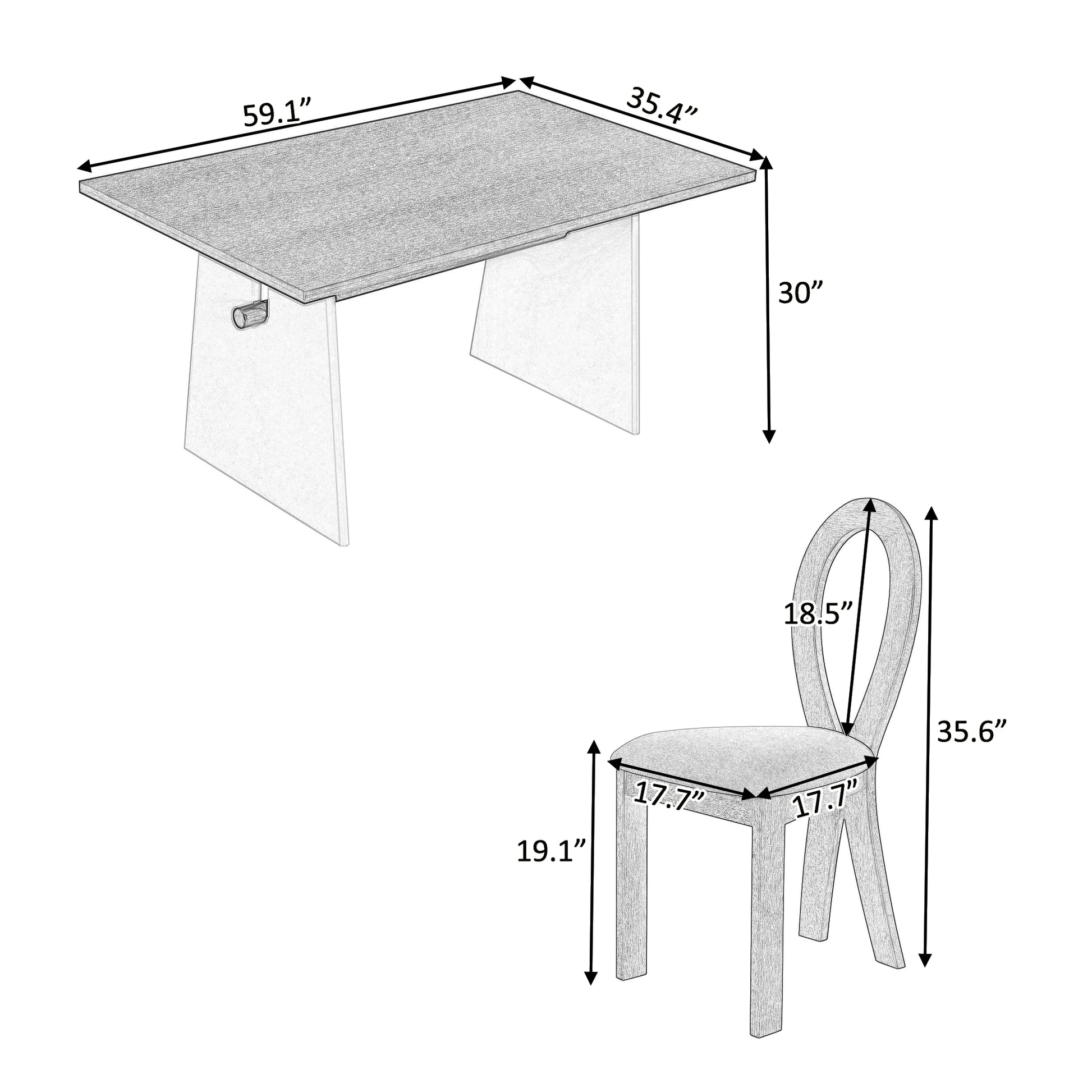 59“ Modern Trestle Dining Table Set With 6 Upholstered Chairs