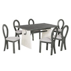 59“ Modern Trestle Dining Table Set With 6 Upholstered Chairs