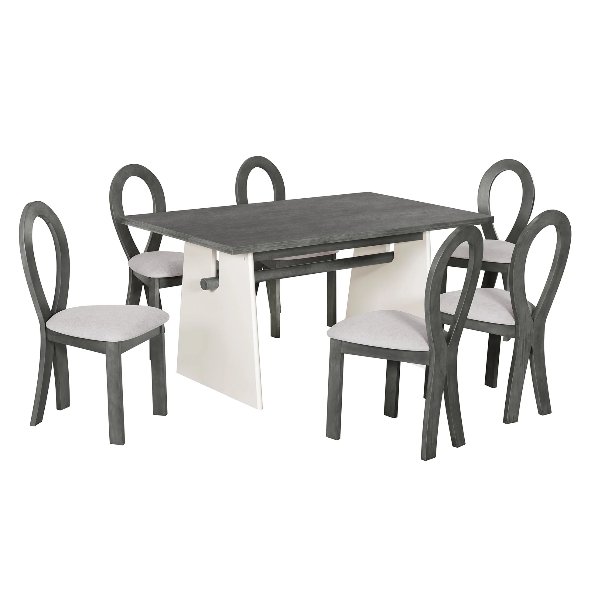 59“ Modern Trestle Dining Table Set With 6 Upholstered Chairs