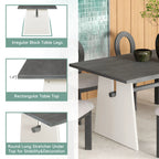 59“ Modern Trestle Dining Table Set With 6 Upholstered Chairs