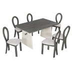 59“ Modern Trestle Dining Table Set With 6 Upholstered Chairs