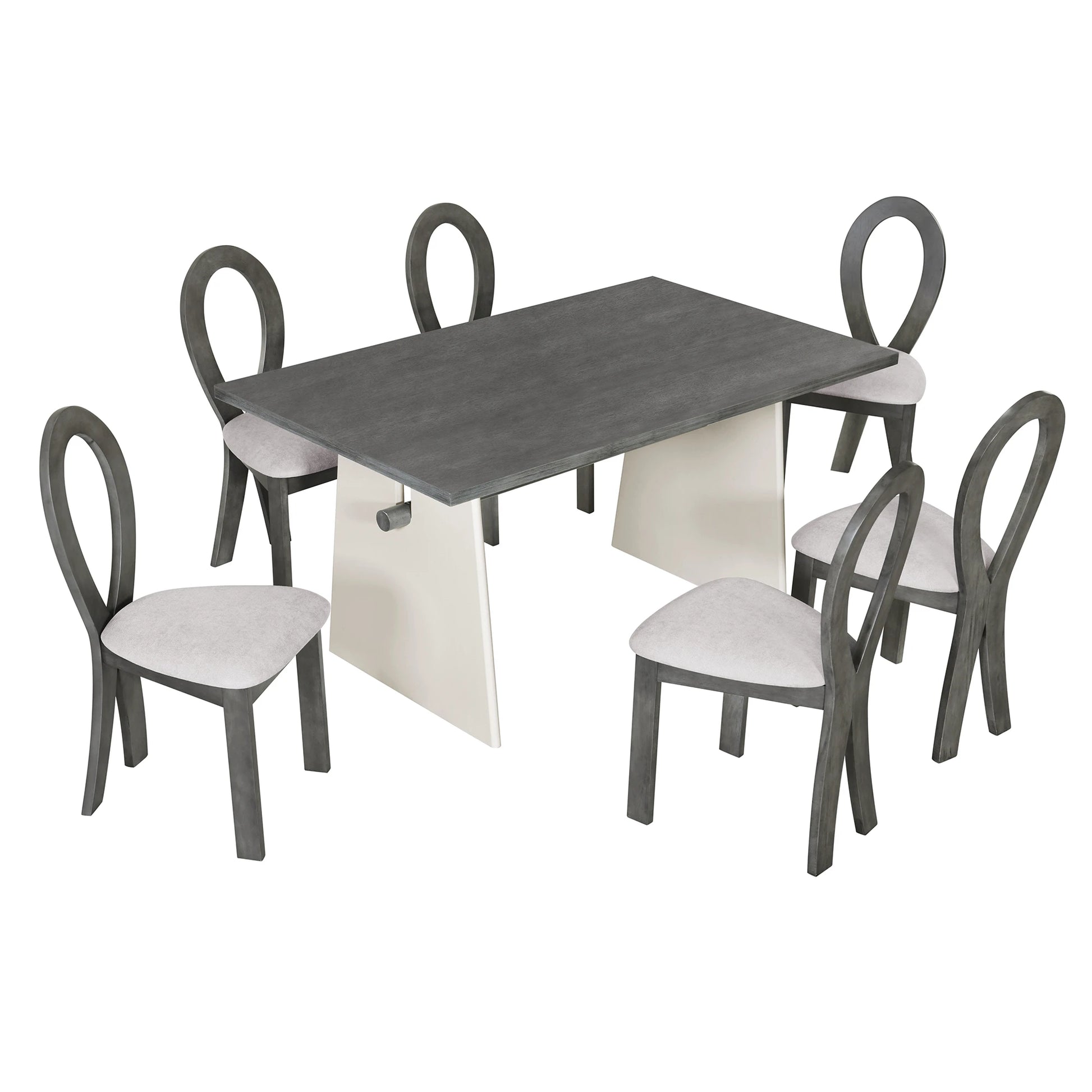 59“ Modern Trestle Dining Table Set With 6 Upholstered Chairs