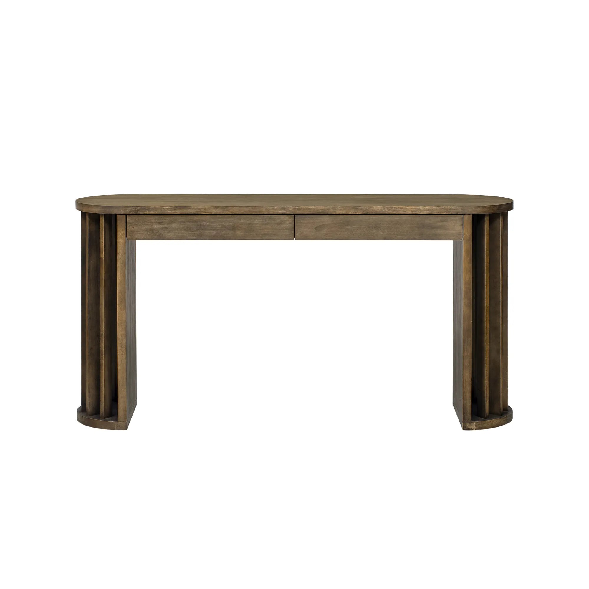 59" Oak Veneer Console Table with Drawers