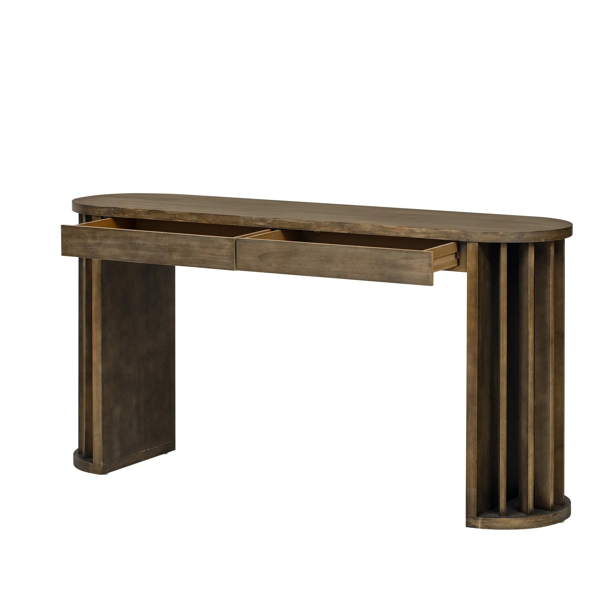 59" Oak Veneer Console Table with Drawers