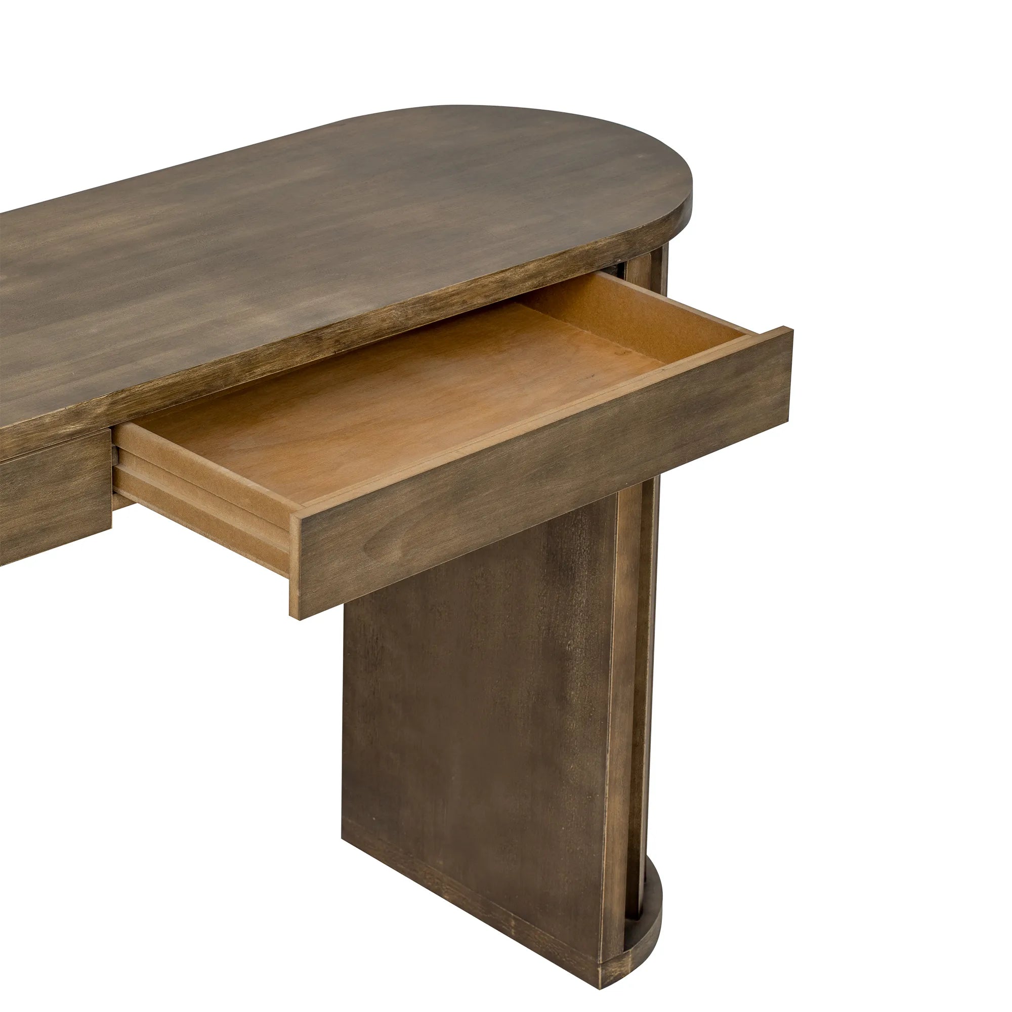 59" Oak Veneer Console Table with Drawers